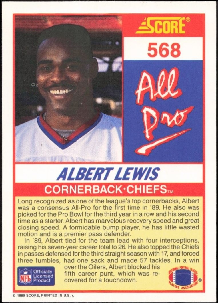 1990 Score Albert Lewis #568 football trading card back