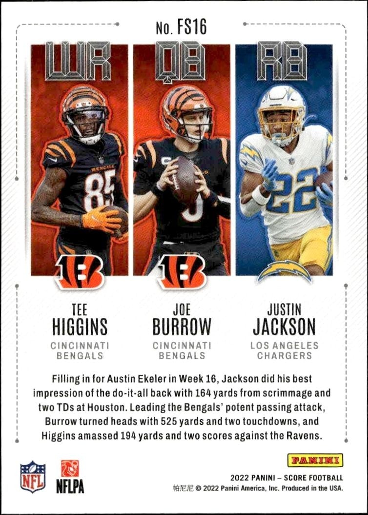 2022 Panini Score Tee Higgins #FS16 football trading card back