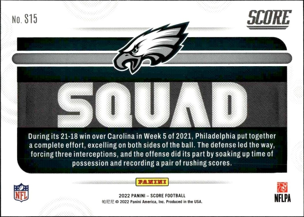 2022 Panini Score Philadelphia Eagles #S15 football trading card back
