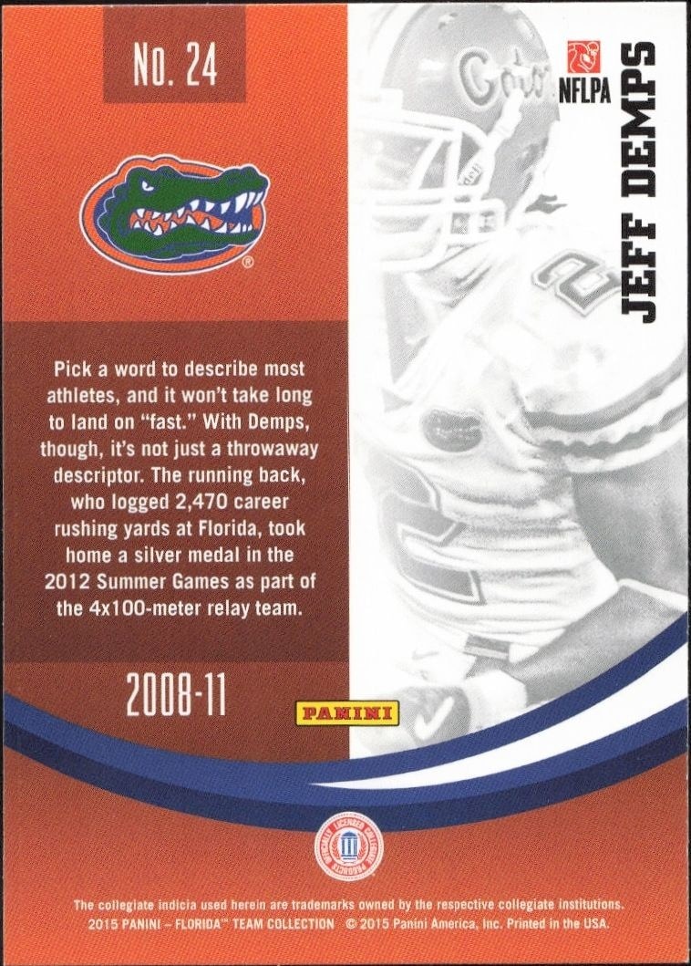 2015 Panini Florida Gators Jeff Demps #24 football trading card back