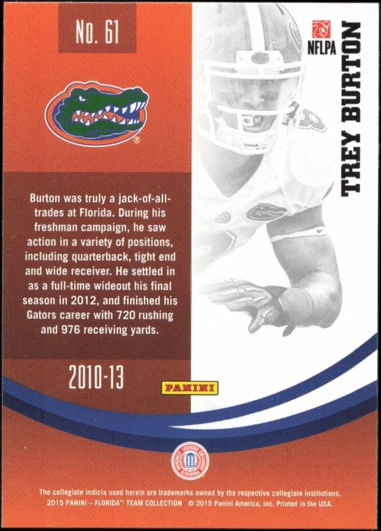 2015 Panini Florida Gators Trey Burton #61 football trading card back