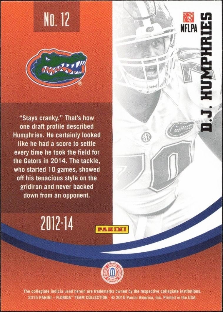 2015 Panini Florida Gators D.J Humpries #12 football trading card back