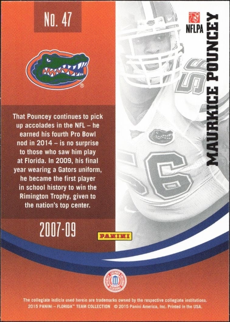 2015 Panini Florida Gators Maurkice Pouncey #47 football trading card back