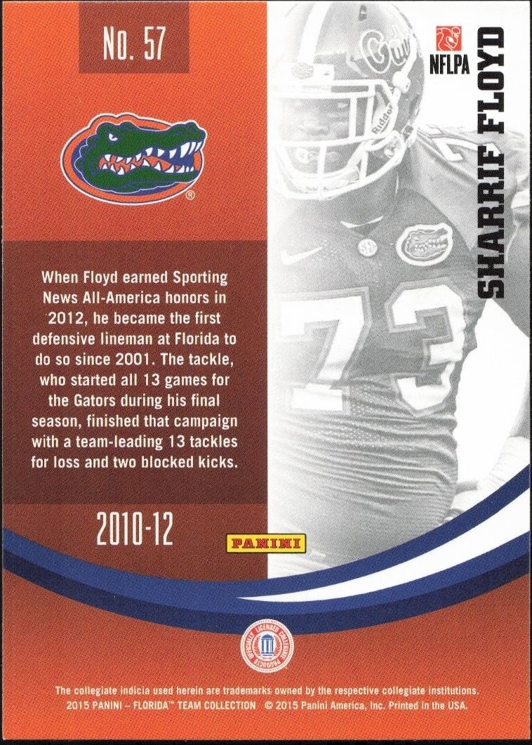 2015 Panini Florida Gators Sharrif Floyd #57 football trading card back