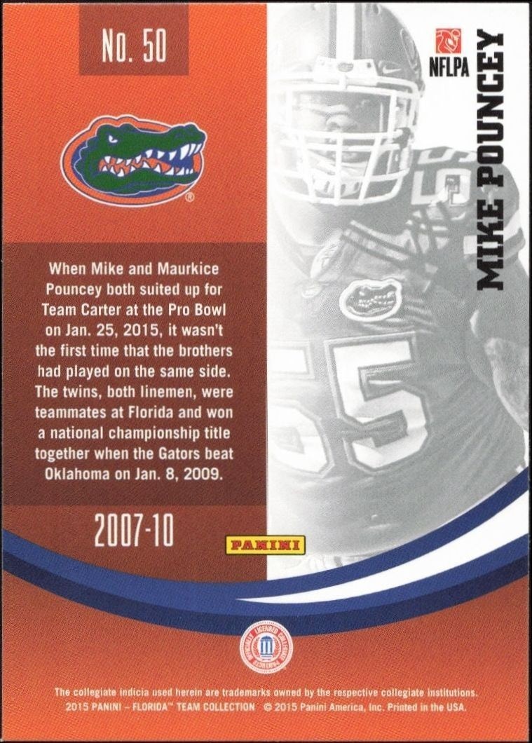 2015 Panini Florida Gators Mike Pouncey #50 football trading card back