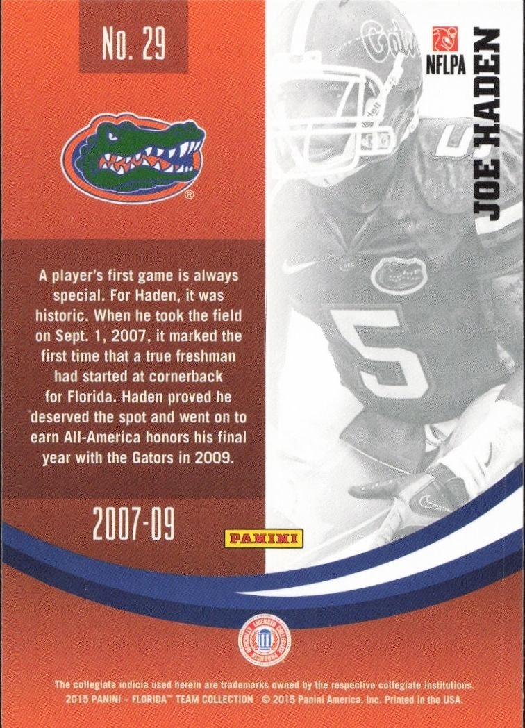 2015 Panini Florida Gators Joe Haden #29 football trading card back