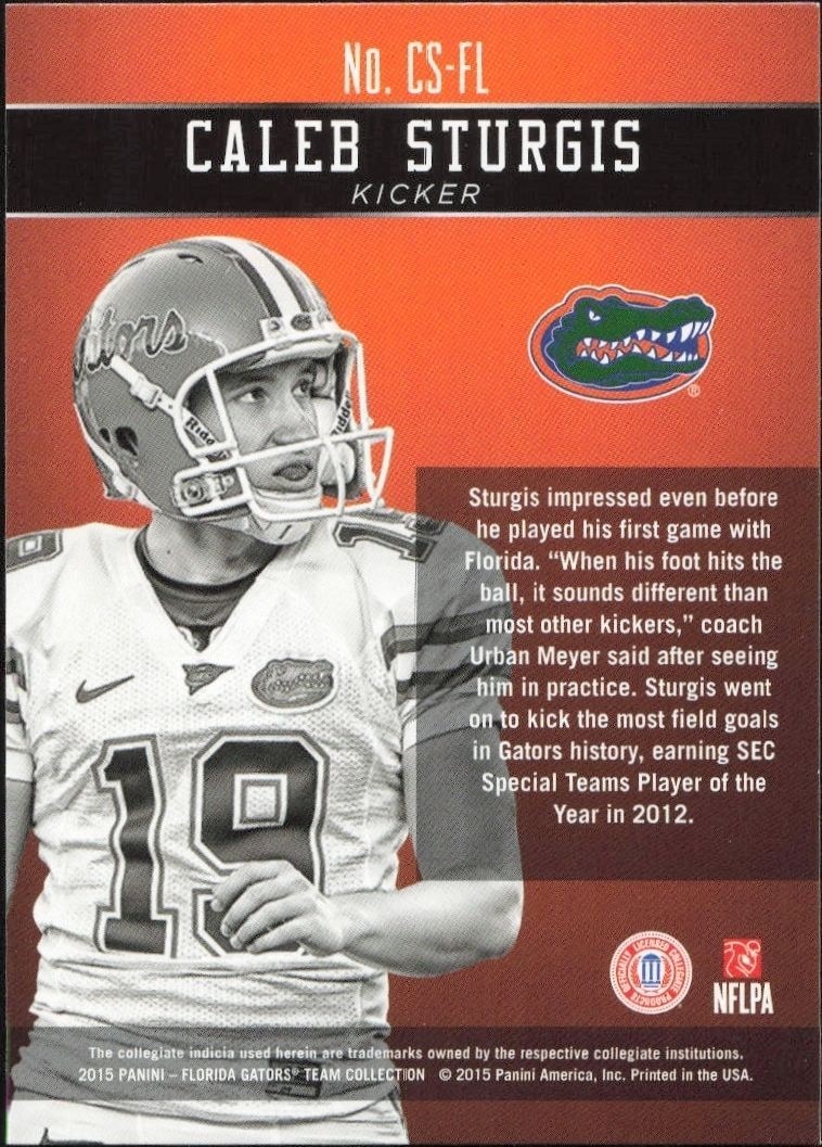 2015 Panini Florida Gators Caleb Sturgis #CS-FL football trading card back