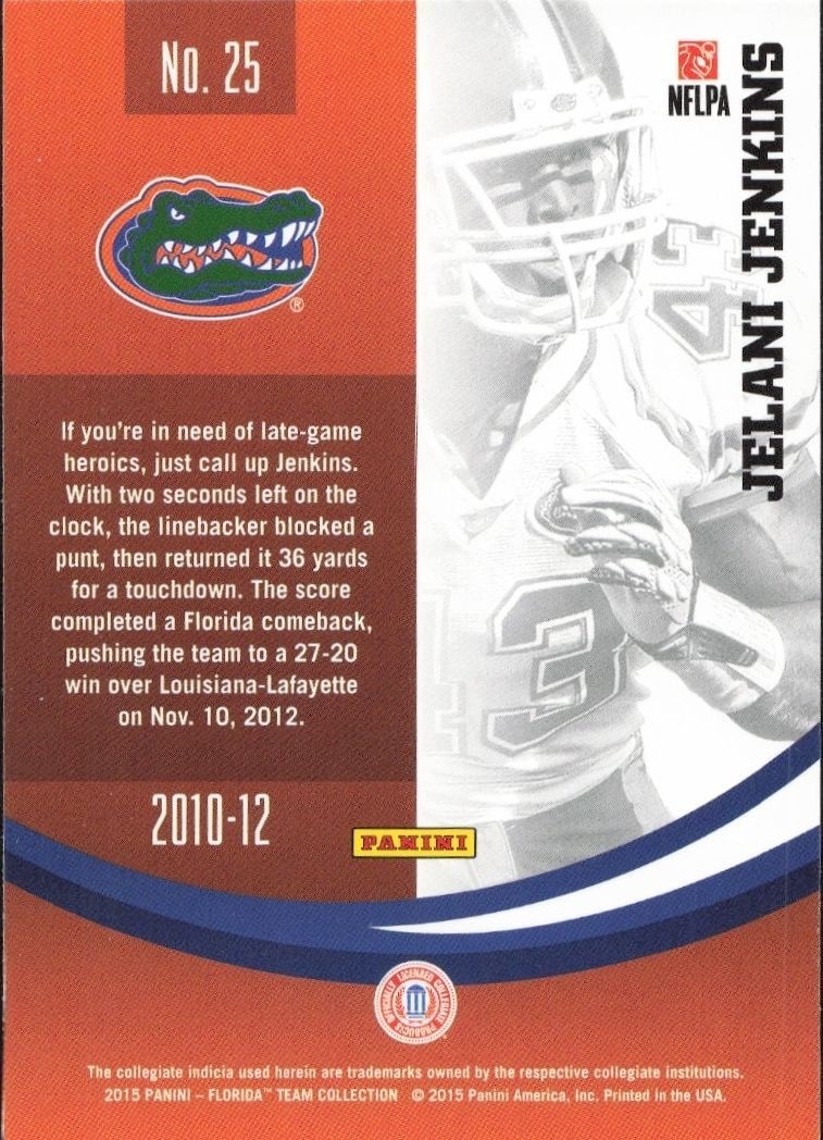 2015 Panini Florida Gators Jelani Jenkins #25 football trading card back
