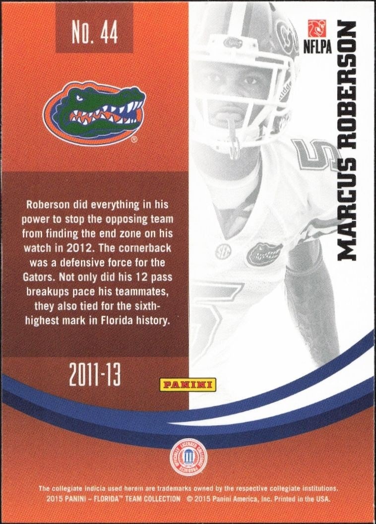 2015 Panini Florida Gators Marcus Roberson #44 football trading card back