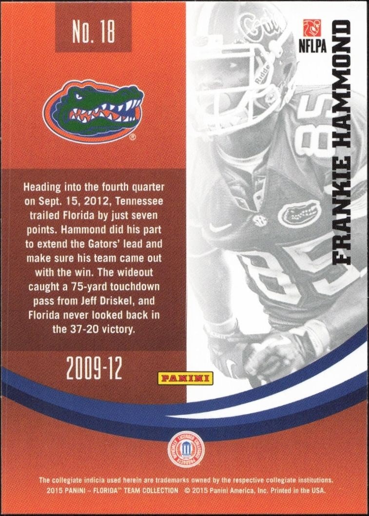 2015 Panini Florida Gators Frankie Hammond #18 football trading card back