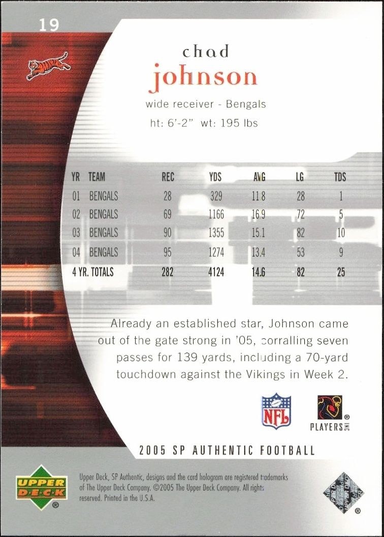 2005 Upper Deck SP Authentic Chad Johnson #19 football trading card back