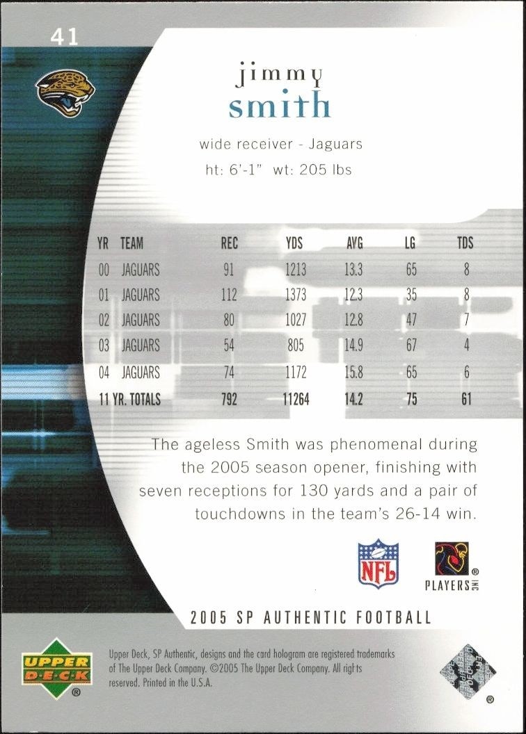 2005 Upper Deck SP Authentic Jimmy Smith #41 football trading card back