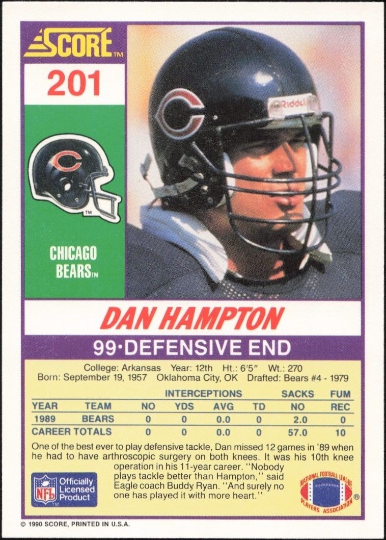 1990 Score Dan Hampton #201 football trading card back