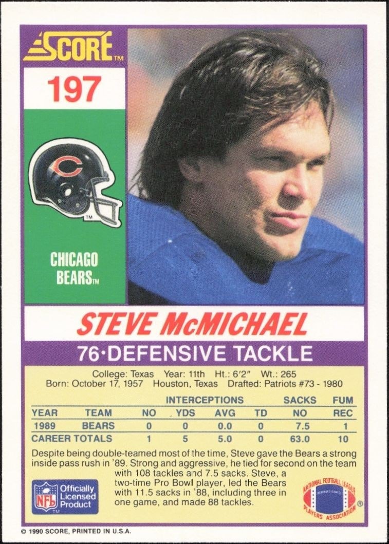 1990 Score Steve McMichael #197 football trading card back