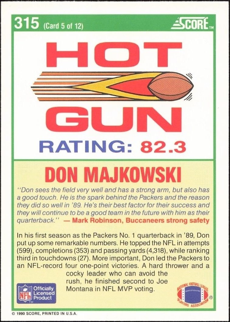 1990 Score Don Majkowski #315 football trading card back