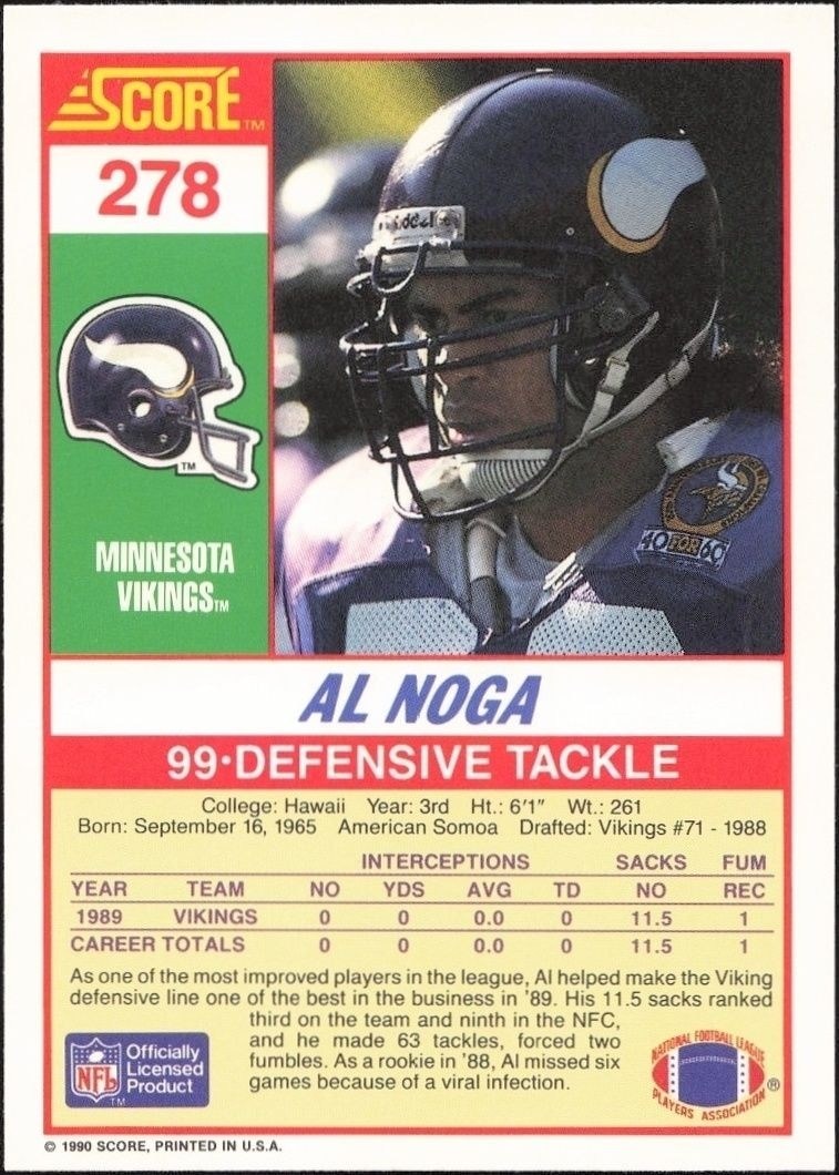 1990 Score Al Noga #278 football trading card back