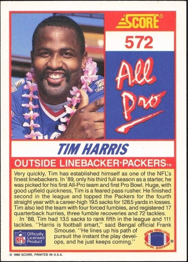 1990 Score Tim Harris #572 football trading card back