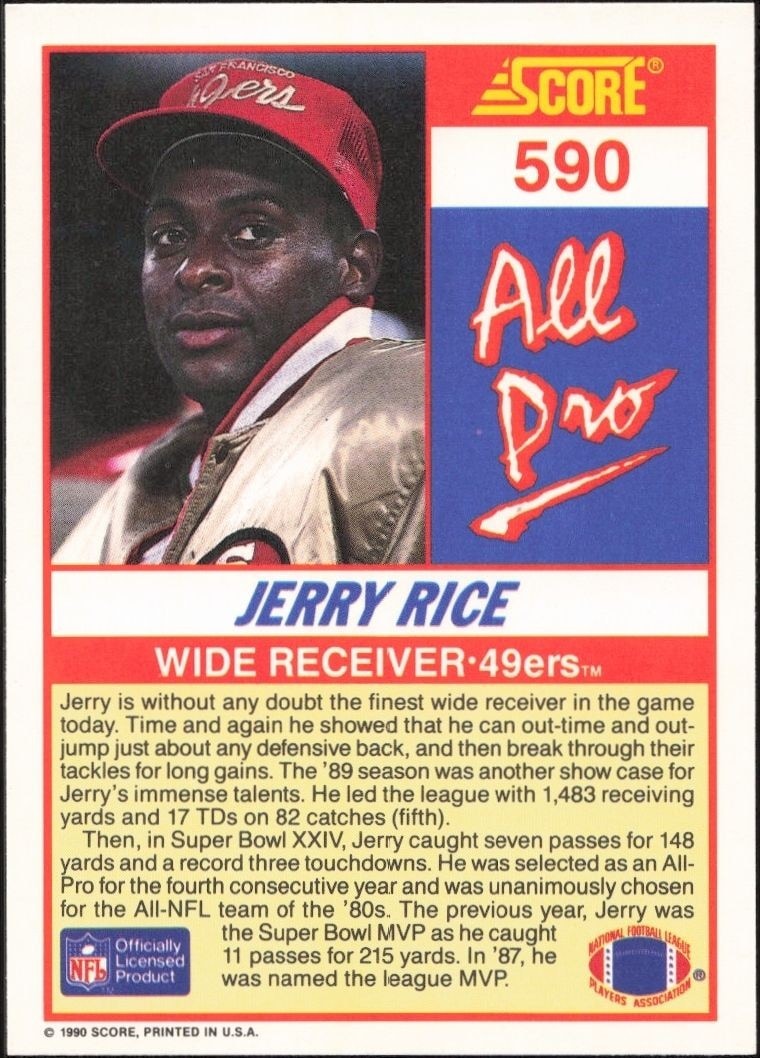 1990 Score Jerry Rice #590 football trading card back