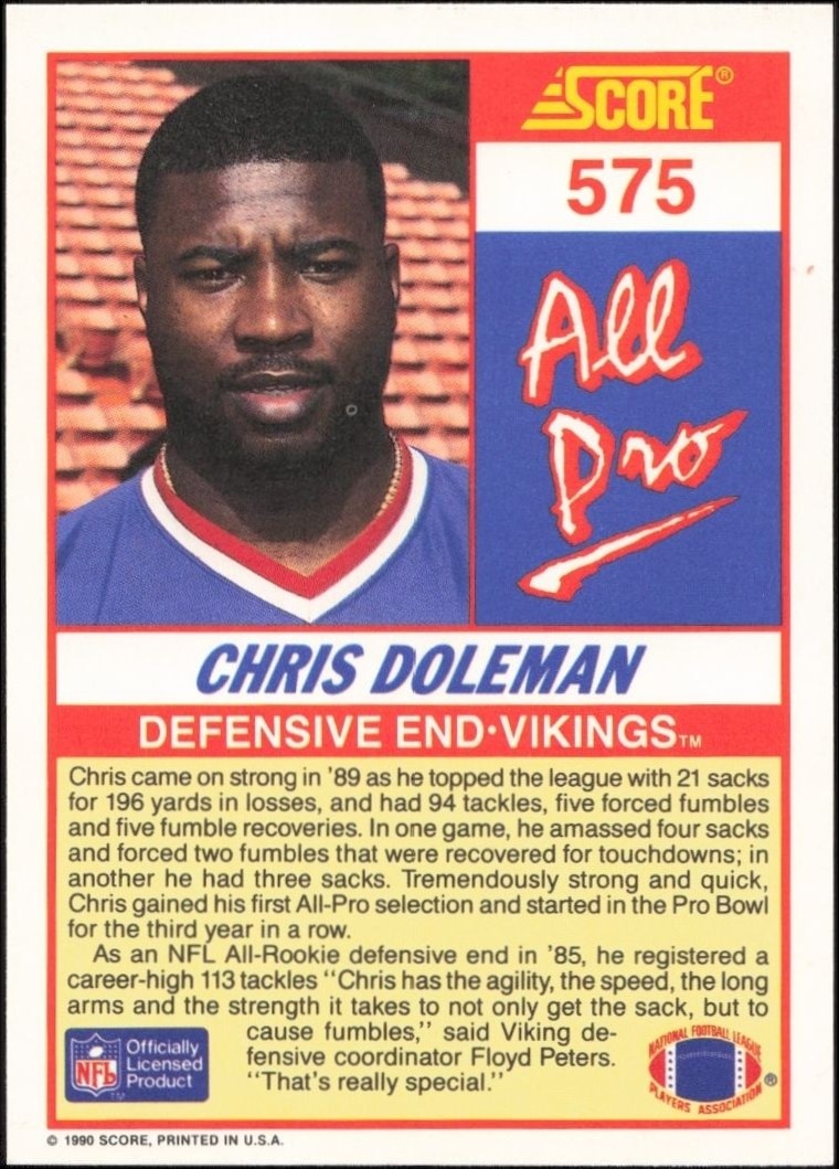 1990 Score Chris Doleman #575 football trading card back