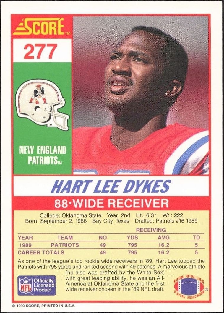 1990 Score Hart Lee Dykes #277 football trading card back