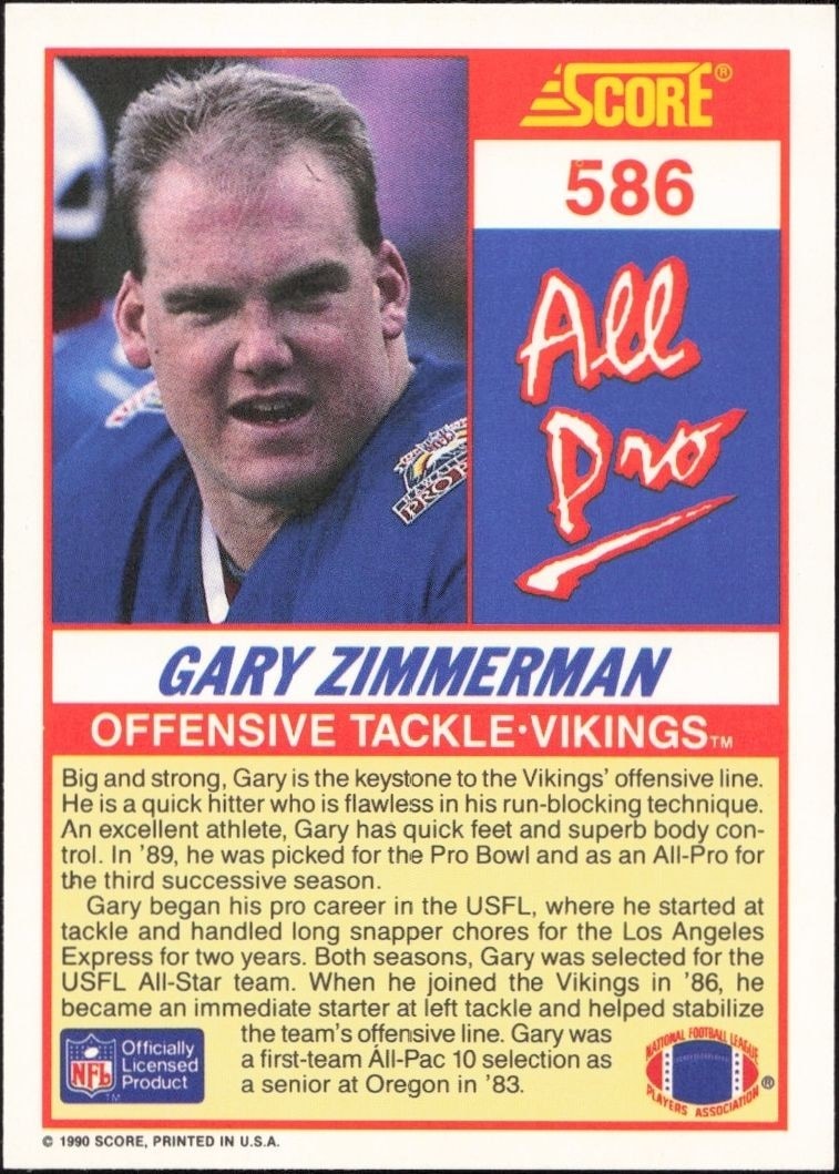 1990 Score Gary Zimmerman #586 football trading card back
