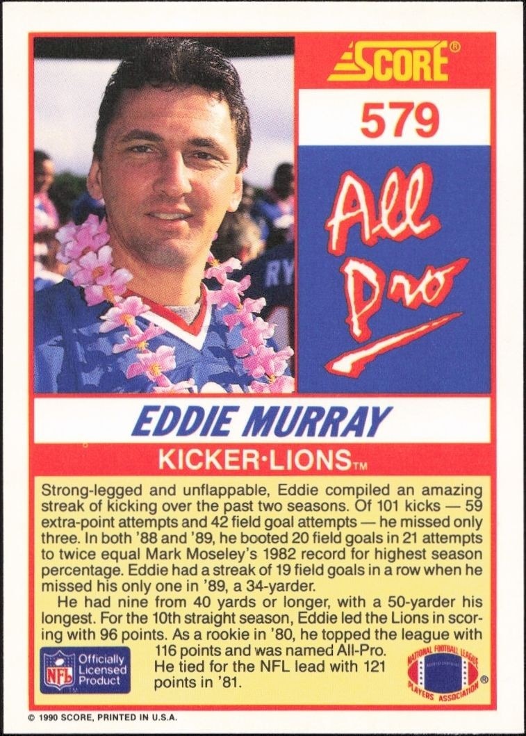 1990 Score Eddie Murray #579 football trading card back