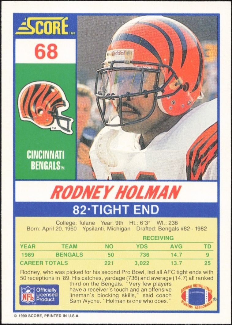 1990 Score Rodney Holman #68 football trading card back