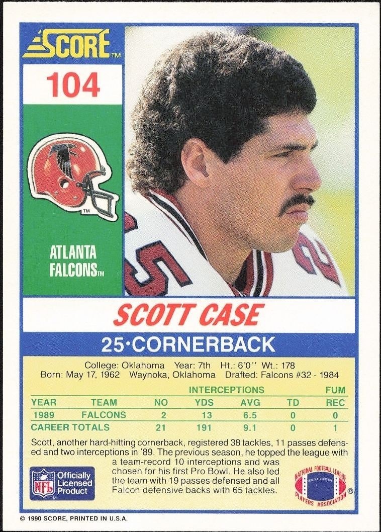 1990 Score Scott Case #104 football trading card back