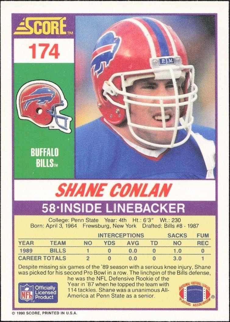 1990 Score Shane Conlan #174 football trading card back