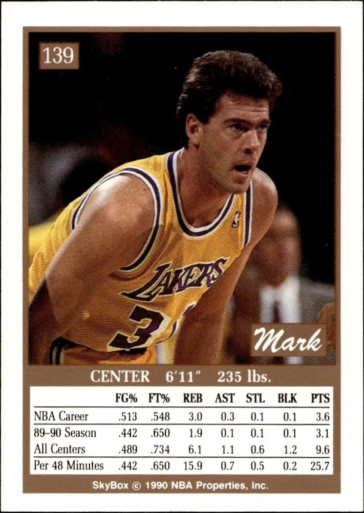 1990-91 Skybox Mark McNamara #139 basketball trading card back