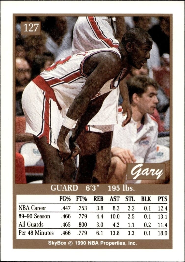 1990-91 Skybox Gary Grant #127 basketball trading card back