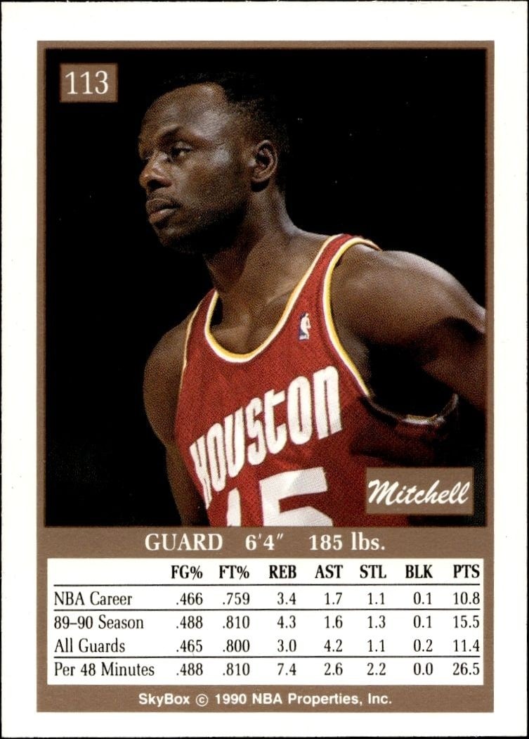 1990-91 Skybox Mitchell Wiggins #113 basketball trading card back