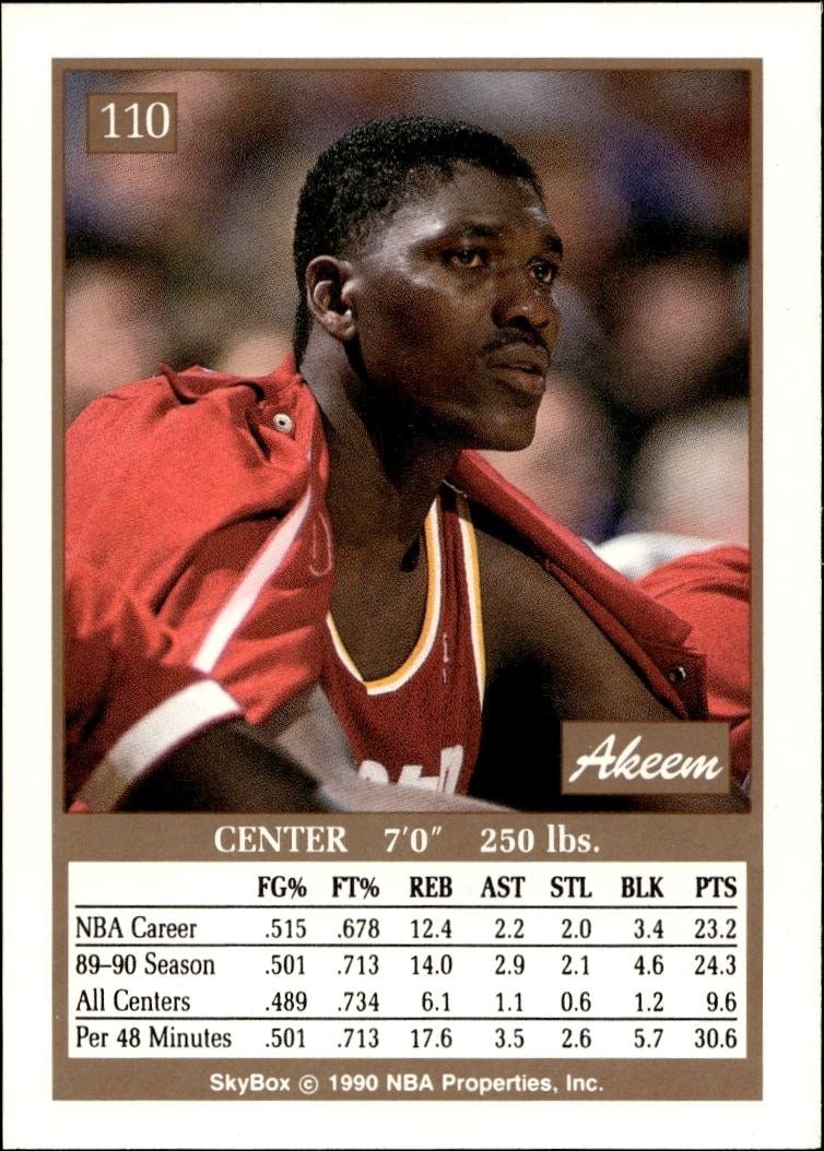 1990-91 Skybox Akeem Olajuwon #110 basketball trading card back