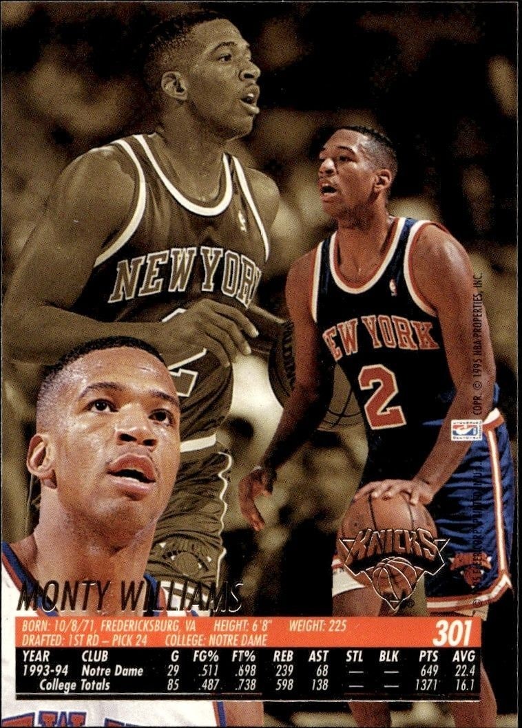 1994-95 Fleer Ultra Monty Williams #301 basketball trading card back