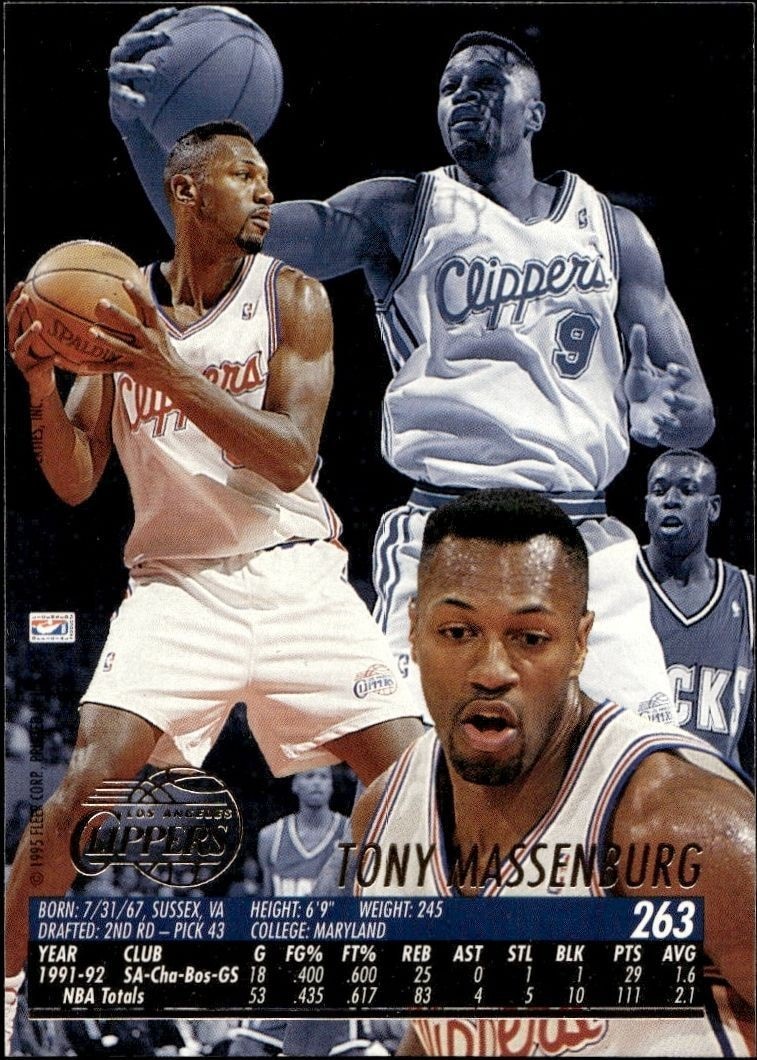1994-95 Fleer Ultra Tony Massenburg #263 basketball trading card back