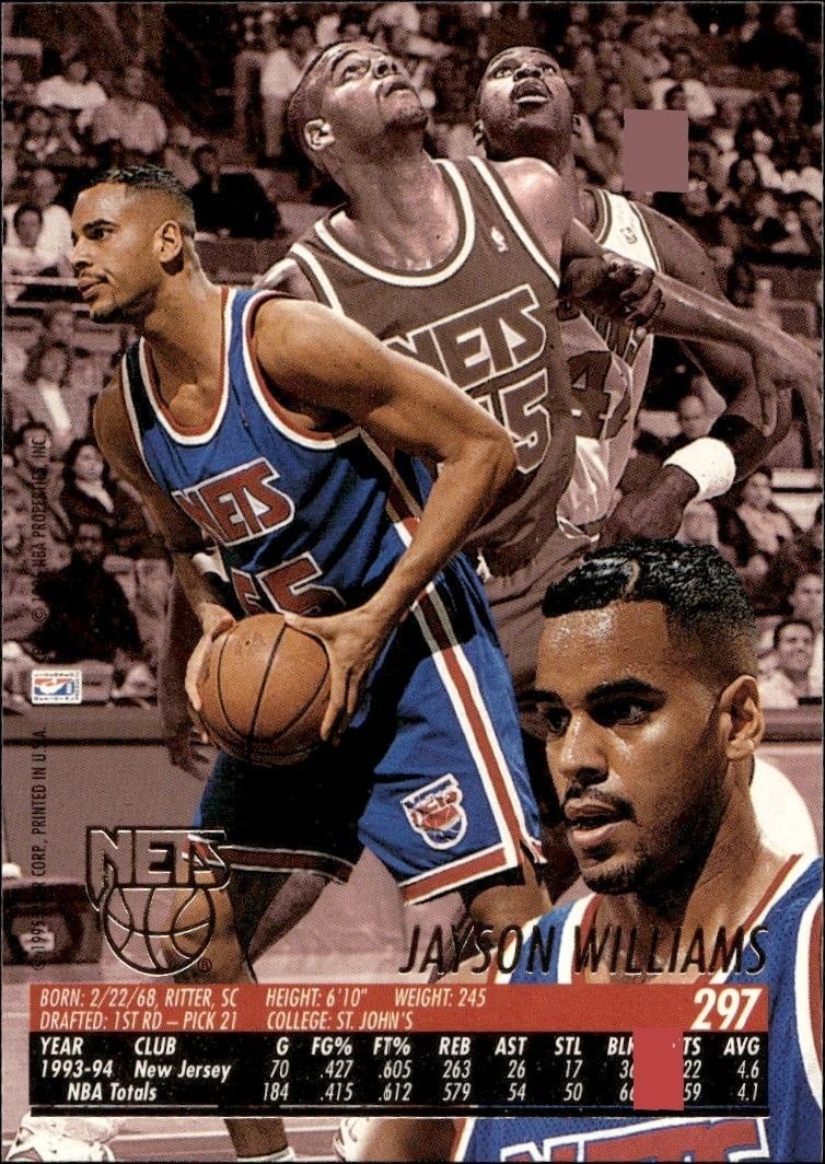 1994-95 Fleer Ultra Jayson Williams #297 basketball trading card back