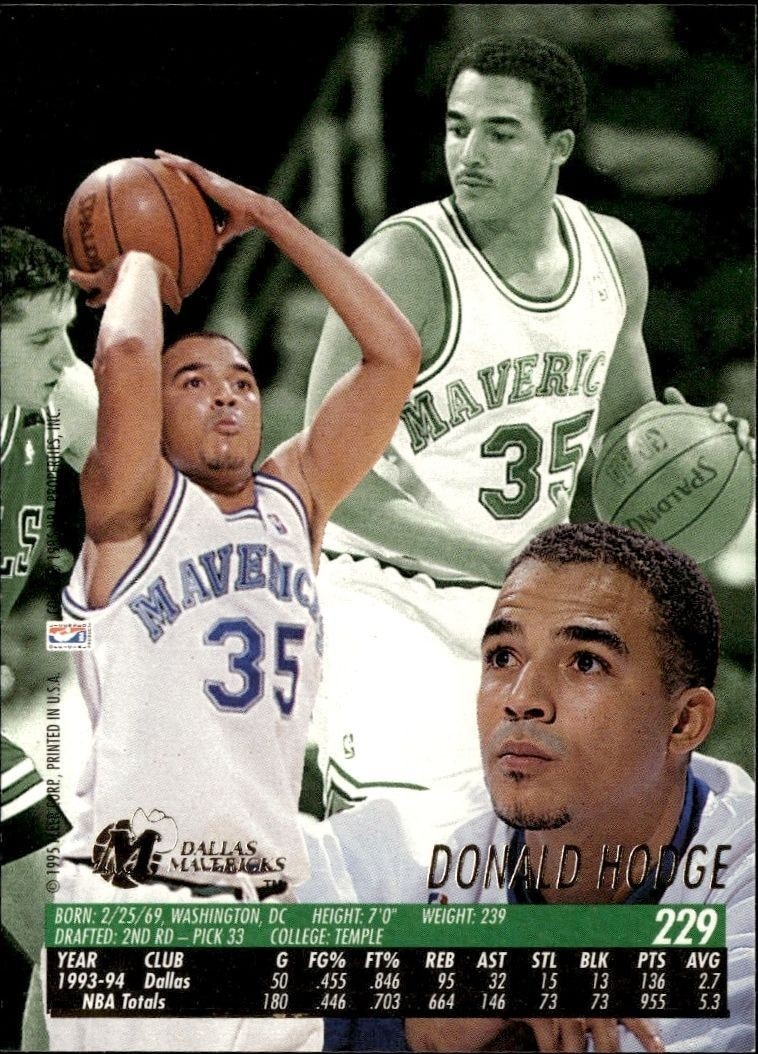 1994-95 Fleer Ultra Donald Hodge #229 basketball trading card back