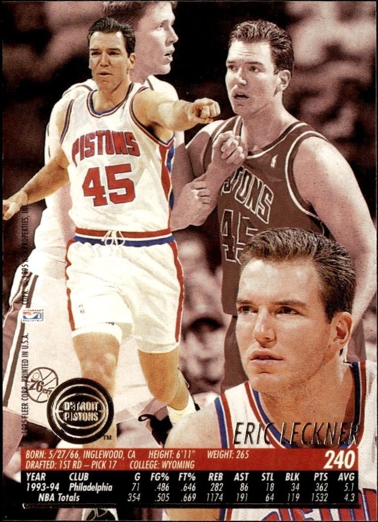 1994-95 Fleer Ultra Eric Leckner #240 basketball trading card back