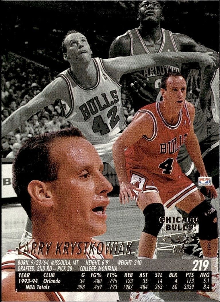1994-95 Fleer Ultra Larry Krystkowiak #219 basketball trading card back