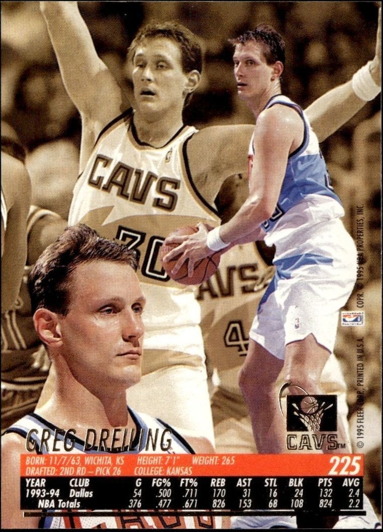 1994-95 Fleer Ultra Greg Dreiling #225 basketball trading card back