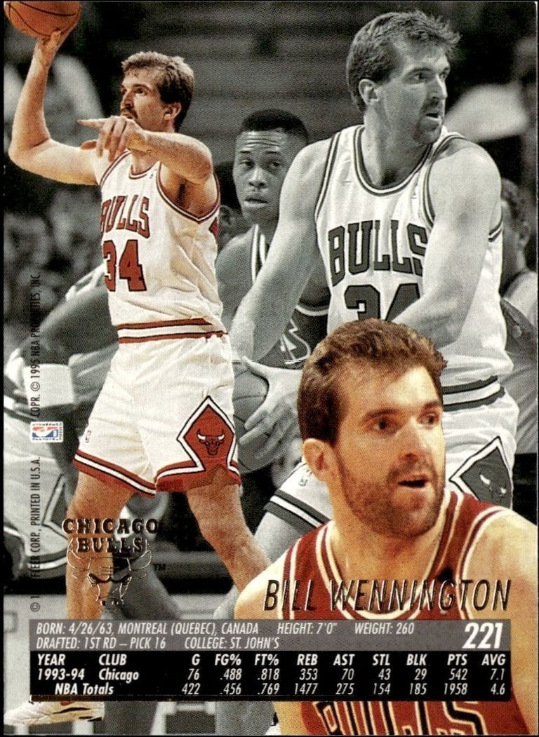 1994-95 Fleer Ultra Bill Wennington #221 basketball trading card back