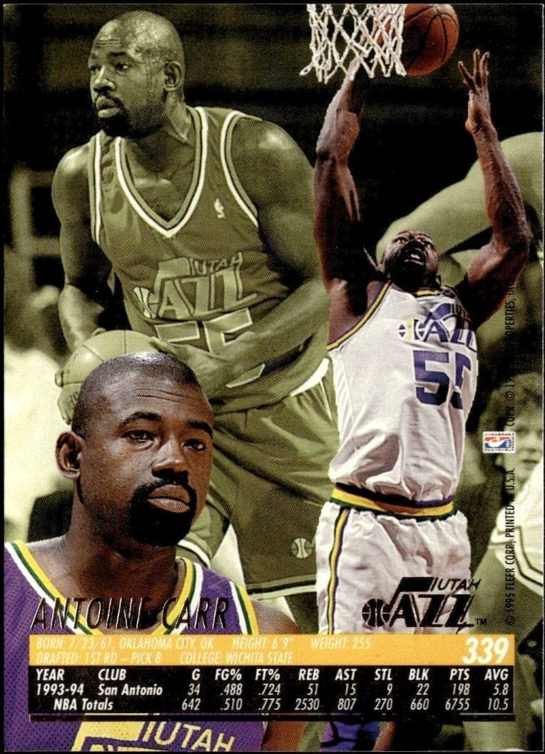 1994-95 Fleer Ultra Antoine Carr #339 basketball trading card back