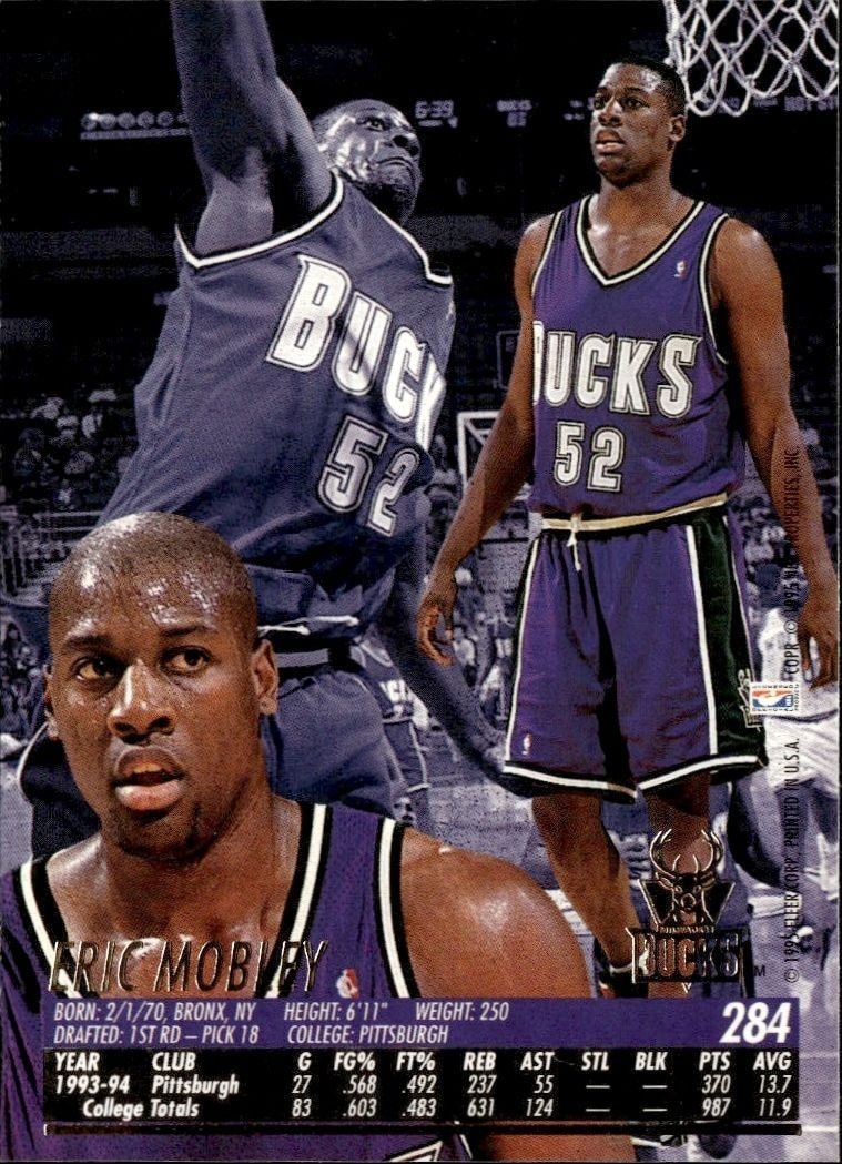 1994-95 Fleer Ultra Eric Mobley #284 basketball trading card back