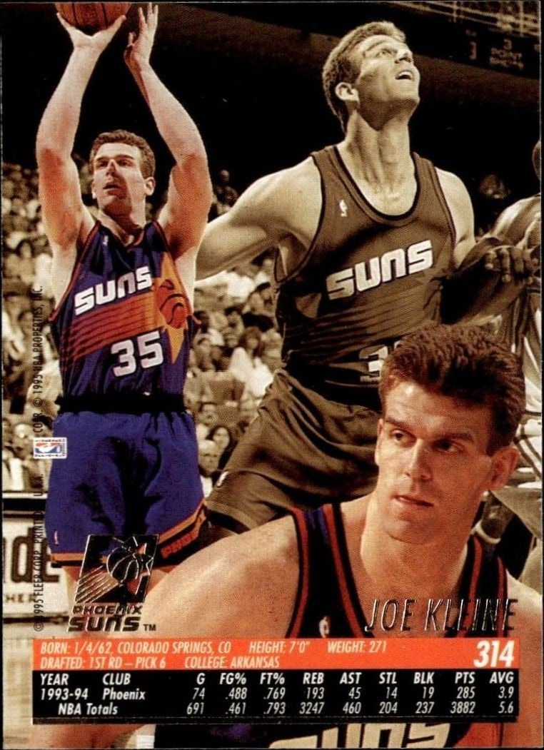 1994-95 Fleer Ultra Joe Kleine #314 basketball trading card back