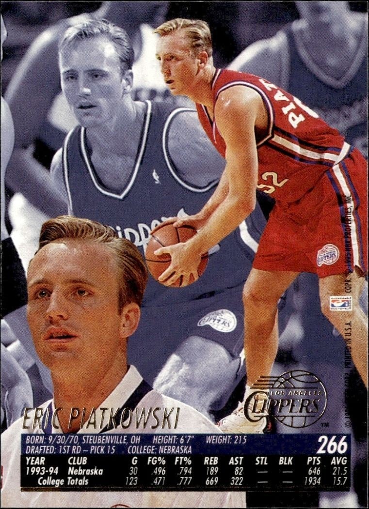 1994-95 Fleer Ultra Eric Piatkowski #266 basketball trading card back