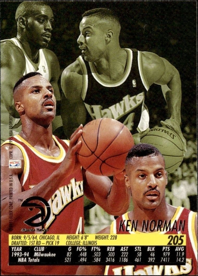 1994-95 Fleer Ultra Ken Norman #205 basketball trading card back