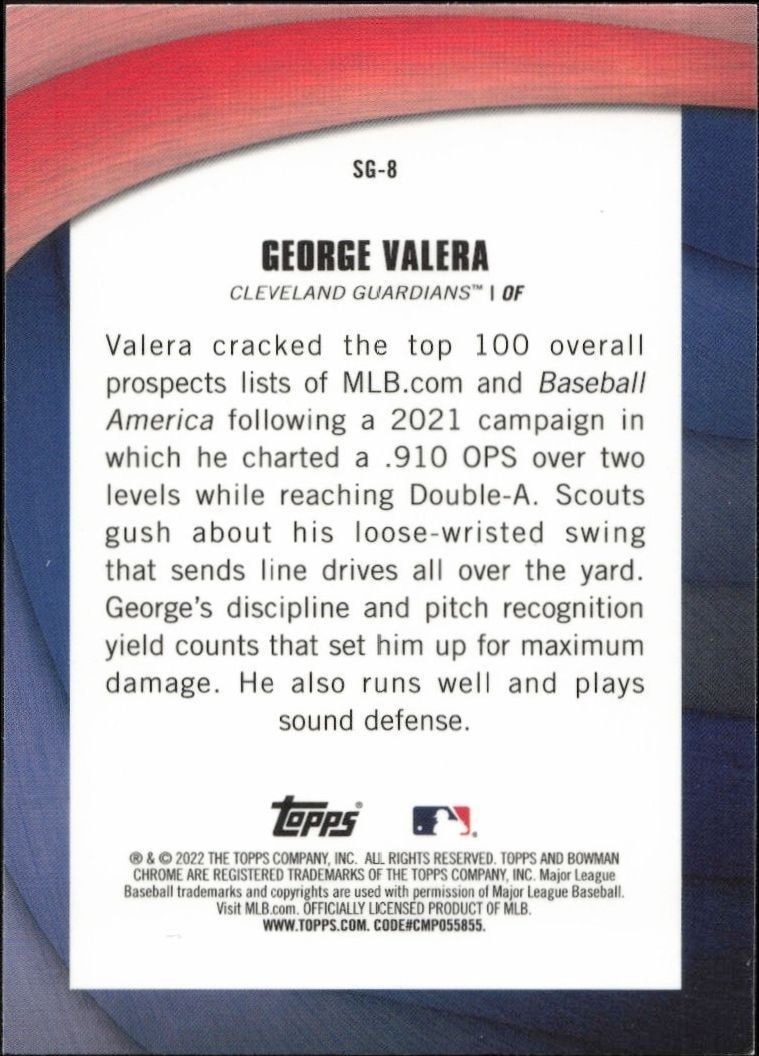 2022 Bowman Chrome George Valera #SG-8 baseball trading card back