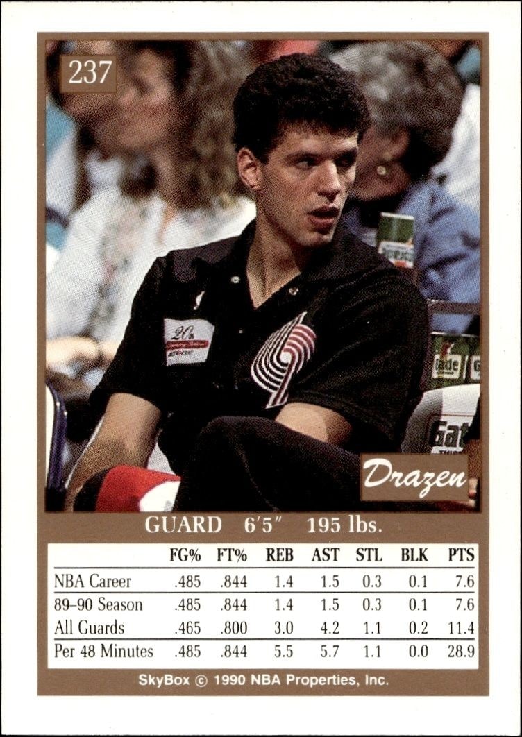 1990-91 Skybox Drazen Petrovic #237 basketball trading card back