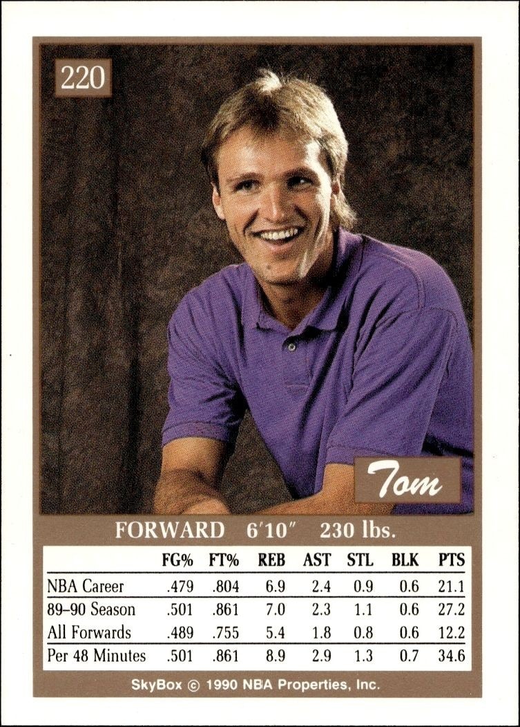 1990-91 Skybox Tom Chambers #220 basketball trading card back