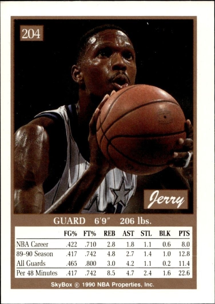 1990-91 Skybox Jerry Reynolds #204 basketball trading card back